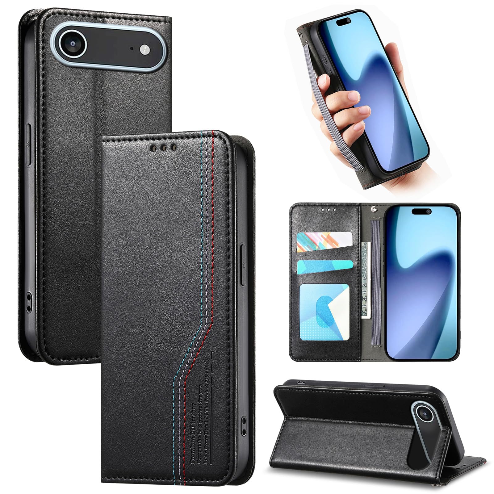 樂天商城 - ONETHEFUL 対応 iphone 17 air ケース 手帳型 スタンド機能 あいふおん17どえあ ケース 財布型 アイフォン17air カバー カード収納 マグネット式 財布付き PUレザー 耐衝撃 全面保護 ストラップホール付き リストバンドのデ