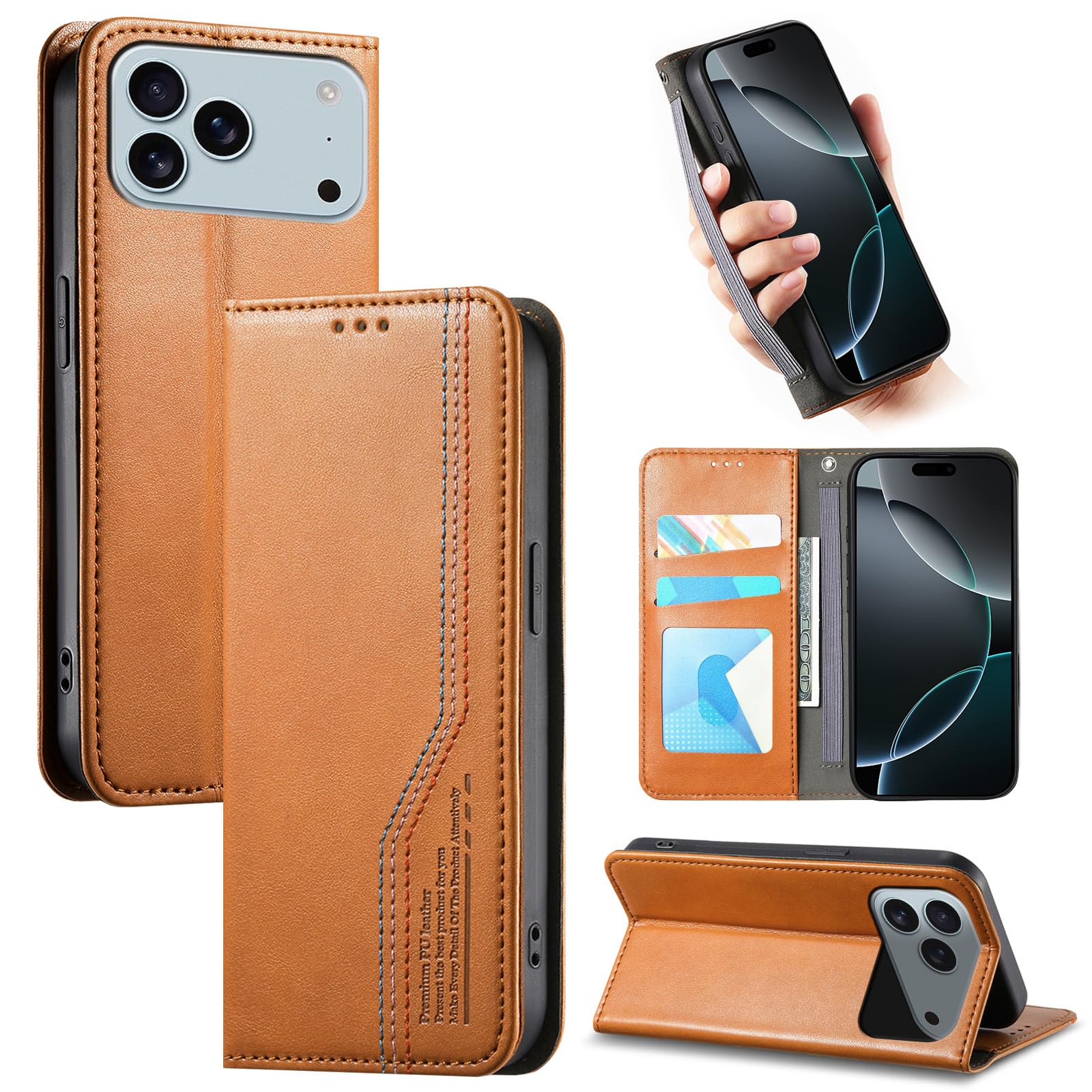 ONETHEFUL 対応 iphone 17 pro max ケース 手帳型 スタンド機能 いphone17promax ケース カード収納 iphone17プロマックス カバー 財布型 アイフォン17プロマックス保護ケース マグネット式 財布付き PUレ