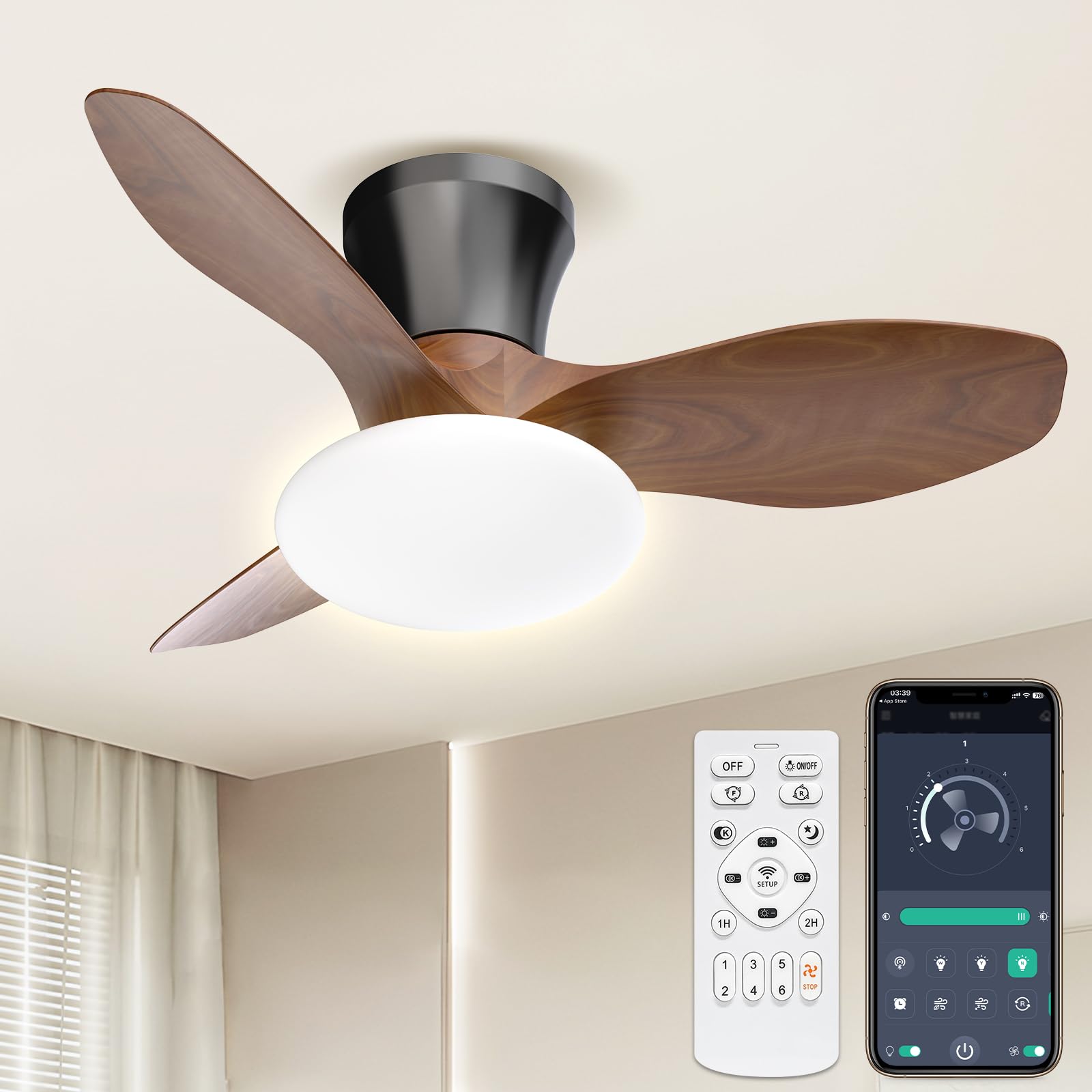 SUKITEN シーリングファンライト led 52W ファン付き照明 天井扇風機 4,500lm 150W相当 7~10畳 Φ80cm 無階段調色調光 DCモーター 正逆回転 常夜灯モード 風量6段階調節 昼光色 昼白色 電球色 メモリ/タイマー機能 A