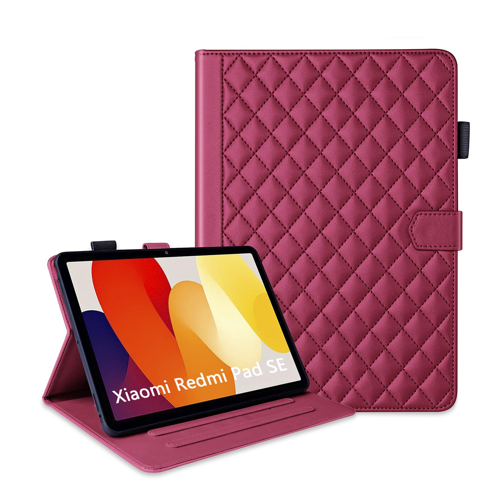 Xiaomi Redmi Pad SE ケース スタンディング機能 キルティグレザー調 redmi pad se ケース 柔らかいTPU 超軽量 人気 刺繍 Redmi Pad Se カバー 耐衝撃 カードスロットと現金収納機能 防塵 Xiaomi pad
