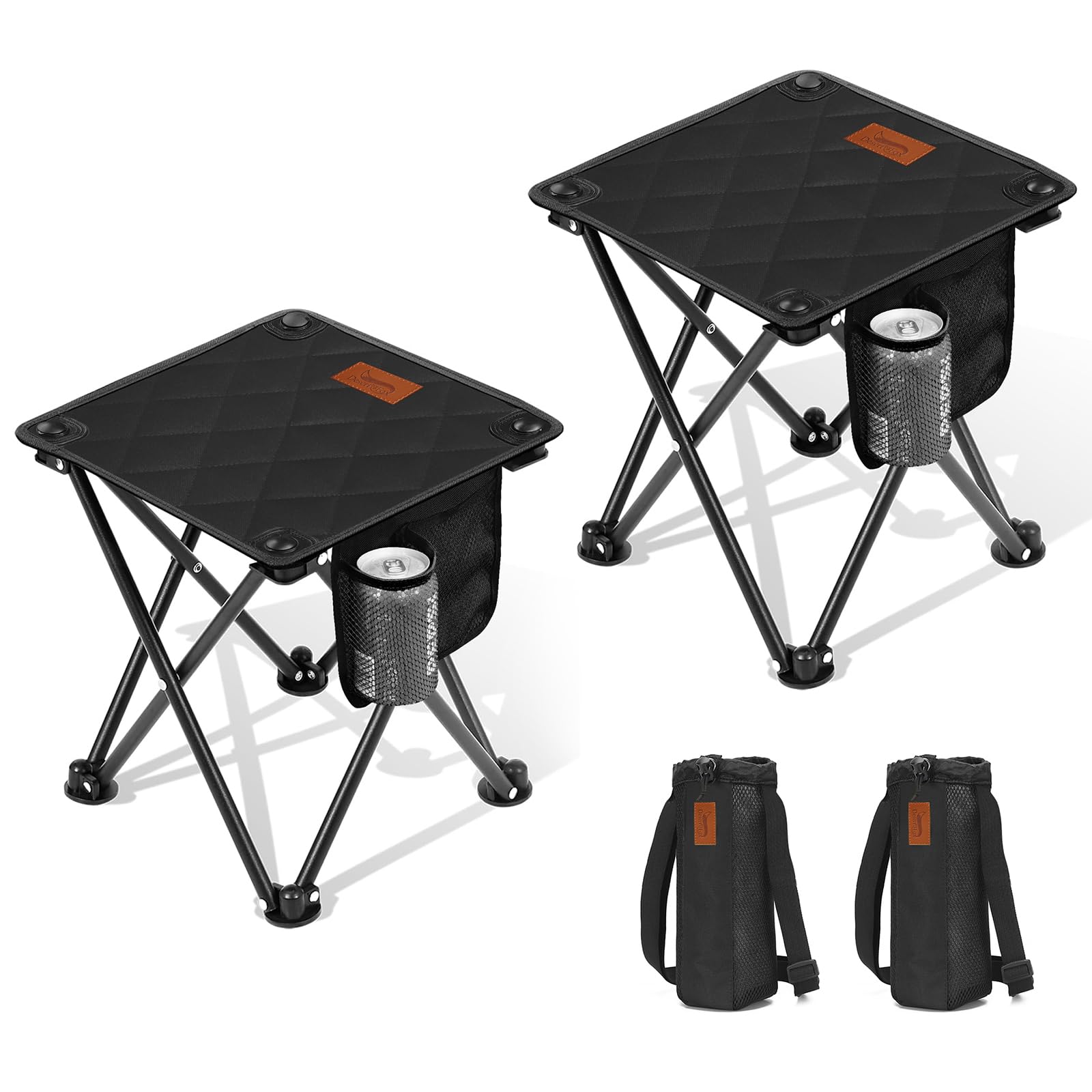 DesertFox キャンプ椅子 アウトドアチェア 折りたたみ 椅子 厚手の中綿 秋冬用 超軽量 コンパクト 【サイドポケット&カップホルダー 付き 】 【耐荷重200kg】 一秒展開・収納 イス 背負える収納袋付属 お釣り 登山 携帯便利 MZ (黒，2