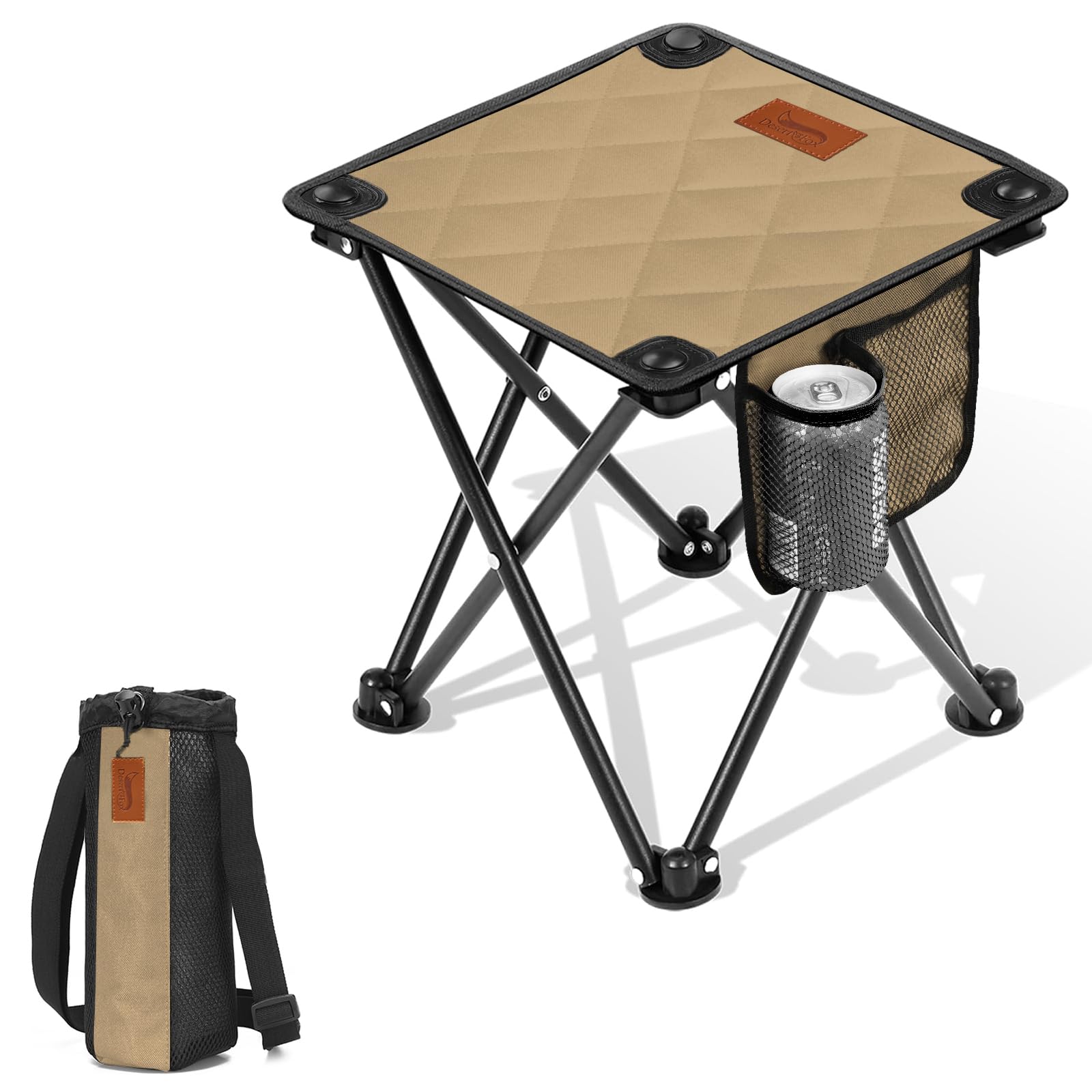 DesertFox キャンプ椅子 アウトドアチェア 折りたたみ 椅子 厚手の中綿 秋冬用 超軽量 コンパクト 【サイドポケット&カップホルダー 付き 】 【耐荷重200kg】 一秒展開・収納 イス 背負える収納袋付属 お釣り 登山 携帯便利 MZ (カーキ