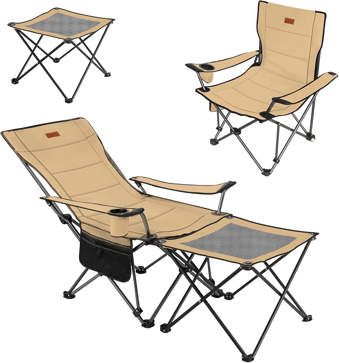 DesertFox リクライニングチェア キャンプ椅子 4way 仮眠 昼寝 4段階調整 四季適用 アウトドアチェア クーラーボックス付き 【耐荷重150kg】コンパクト 折りたたみチェア 軽量 イス 【 独自開発のカップホルダー】携帯便利 ピクニック レ
