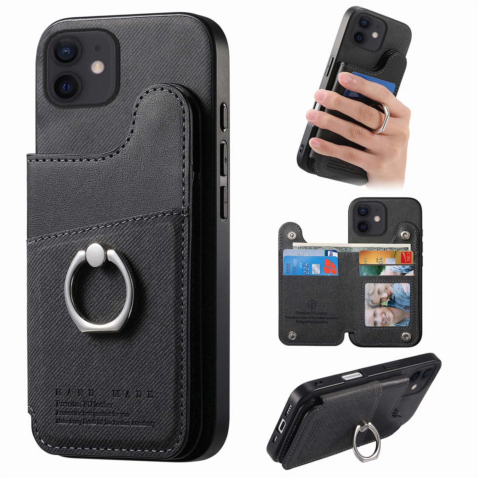 iPhone12 ケース 手帳型 iPhone 12 Pro スマホケース カード収納 背面型 あいふおん12ケース リング付き アイフォン 12 / 12pro カバー 耐衝撃 薄型 iphone12 カバー 財布付き スタンド機能 PUレザー カメラ保