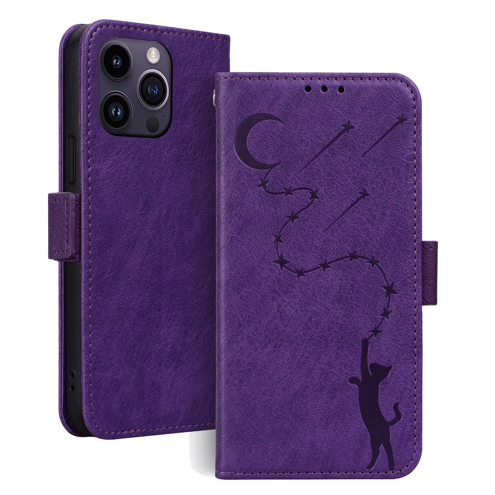 樂天商城 - iPhone 15 pro max ケース いphone15pro max ケース アイフォン 15 プロマックス ケース 手帳型 スタンド機能 マグネット カード収納 ONETHEFUL iphone15 pro max ケース 流れ星と月猫柄 耐衝撃