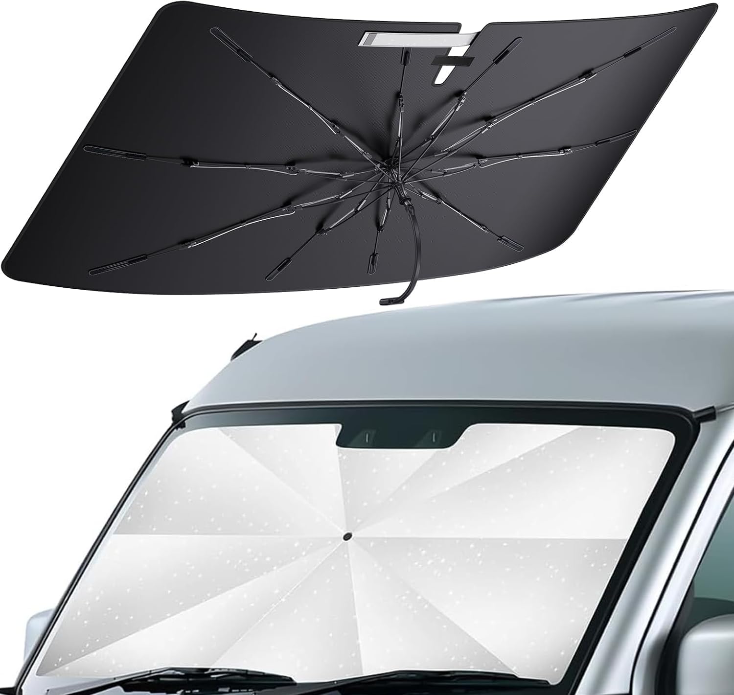 【LFOTPP】スズキ エブリイ 5代目 用 フロント 傘型サンシェード 曲がる中棒 日除けUVカット 10本ガラ..