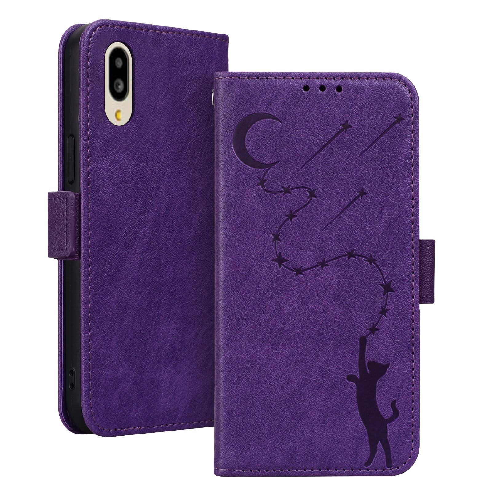 Basio active2 ケース 手帳型 シンプルスマホ7 ケース 財布型 SHG12 ケース 手帳型 スタンド機能 マグネット カード収納 Simple sumaho 7 スマホケース手帳型 耐衝撃 全面保護 シンプルスマホ 7カバー 可愛い 流星 猫