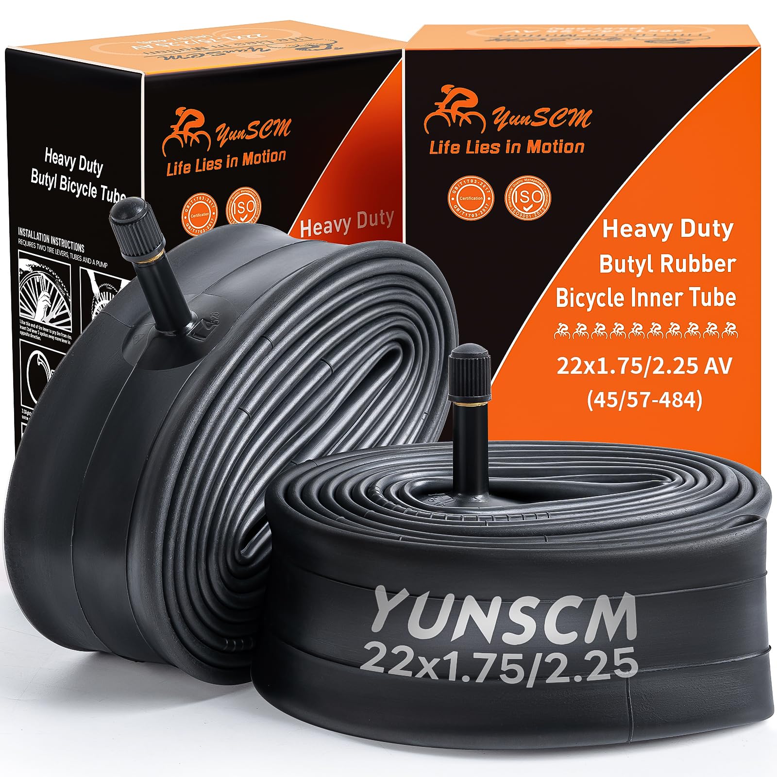 YunSCM 2本,22 1.95 チューブ 肉厚 米式バルブ32mm,22x1.75/2.25 自転車チューブ,適用 22x1.75/22x1.95/22x2.1/22x2.125/22x2.25 子供用自転車、マウンテンバイク