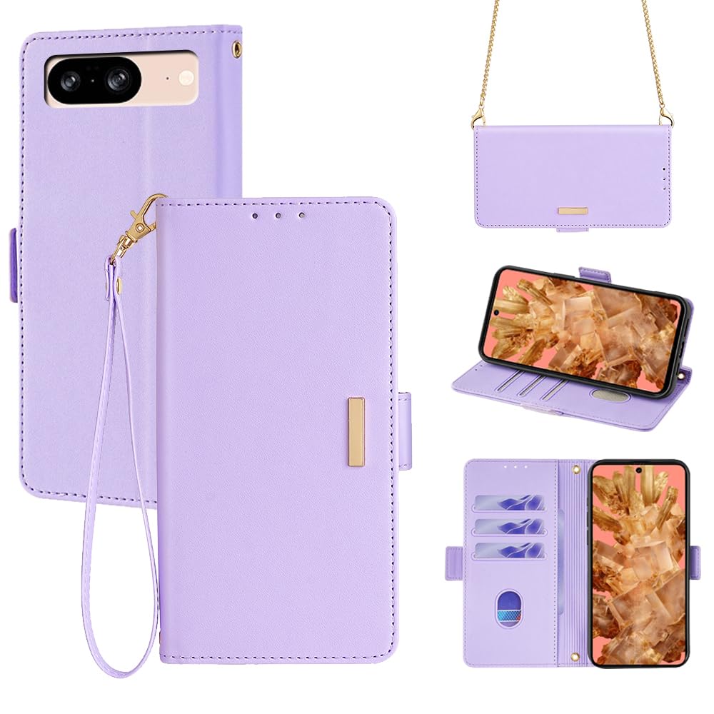 For Google Pixel8 ケース グーグルピクセル 8 ケース ショルダー ストラップ付き pixel 8 カバー スタンド機能 カード収納 耐衝撃 リストストラップ付き ピクセル8 カバーおしゃれ 女性 pixel8 スマホケースのあるメタルバ