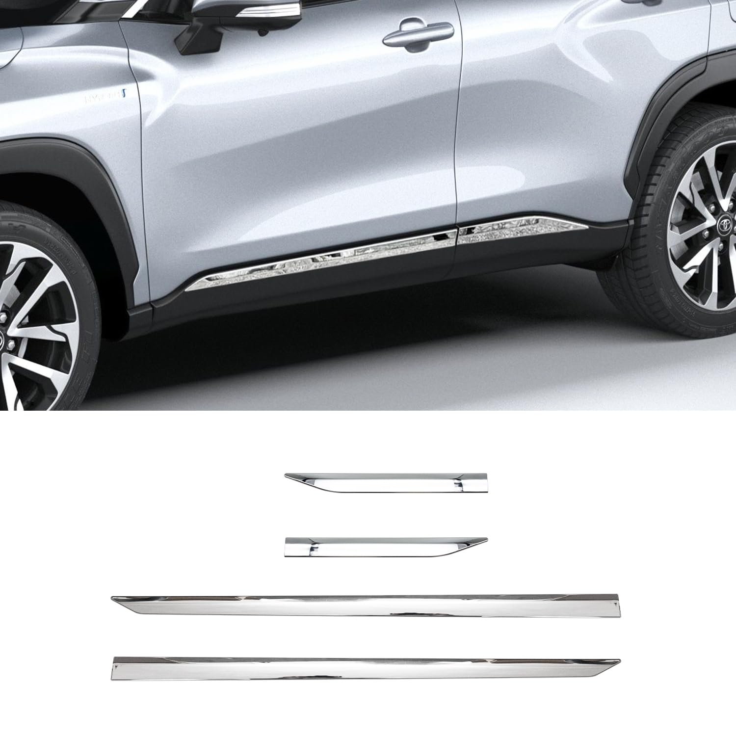 MEKOMEKO 新型 カローラクロス 専用 サイド ドア モール ドアトリム ガーニッシュ サイドスカート サイドドア ガーニッシュ モール サイドガーニッシュ アクセサリー 外装パーツ ABS樹脂製 4P Corolla cross 2021年9月-2