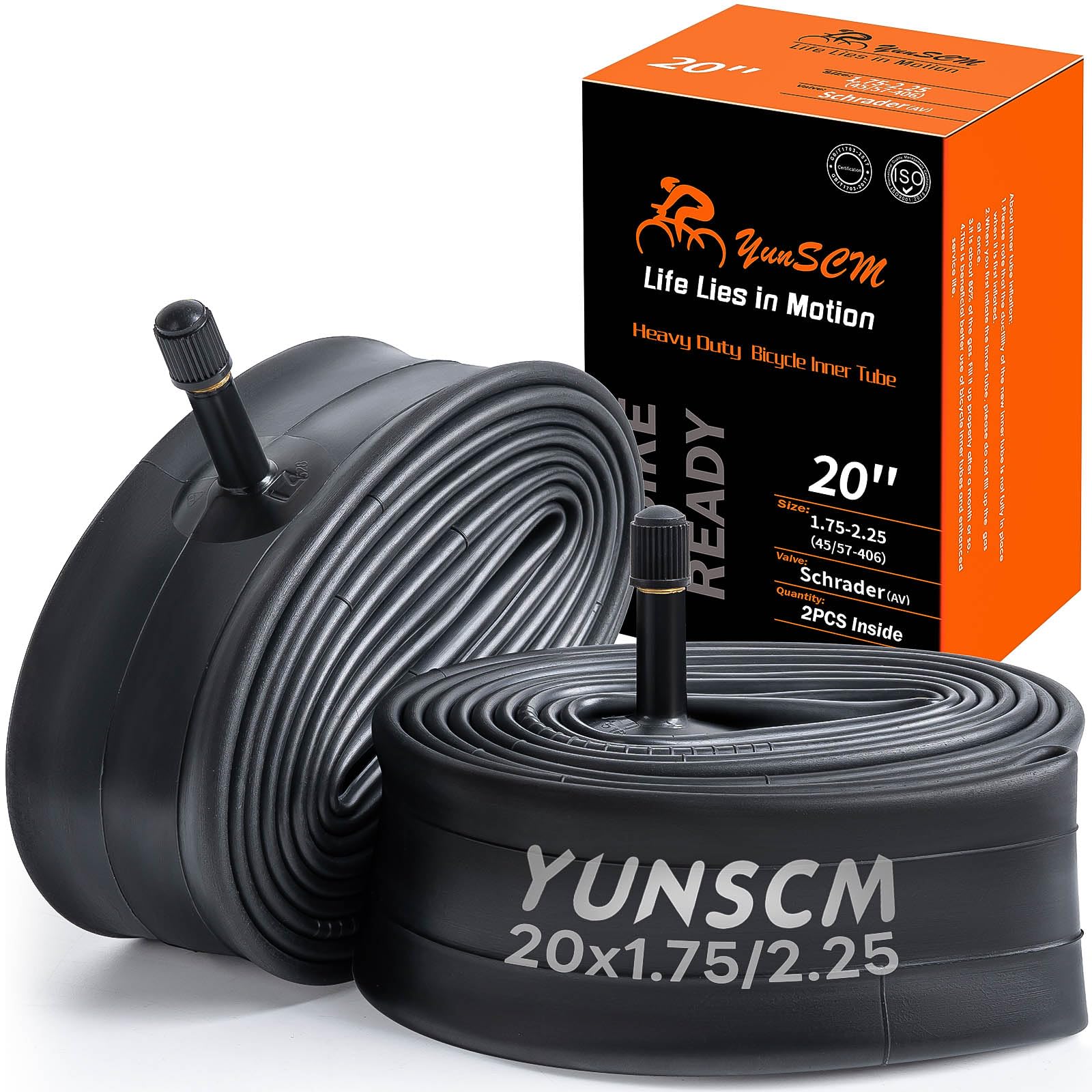 YunSCM 2本,20 2.125 チューブ 肉厚,米式バルブ32mm,自転車チューブ 20x1.75/2.25,適用 201.75/20x1.95..