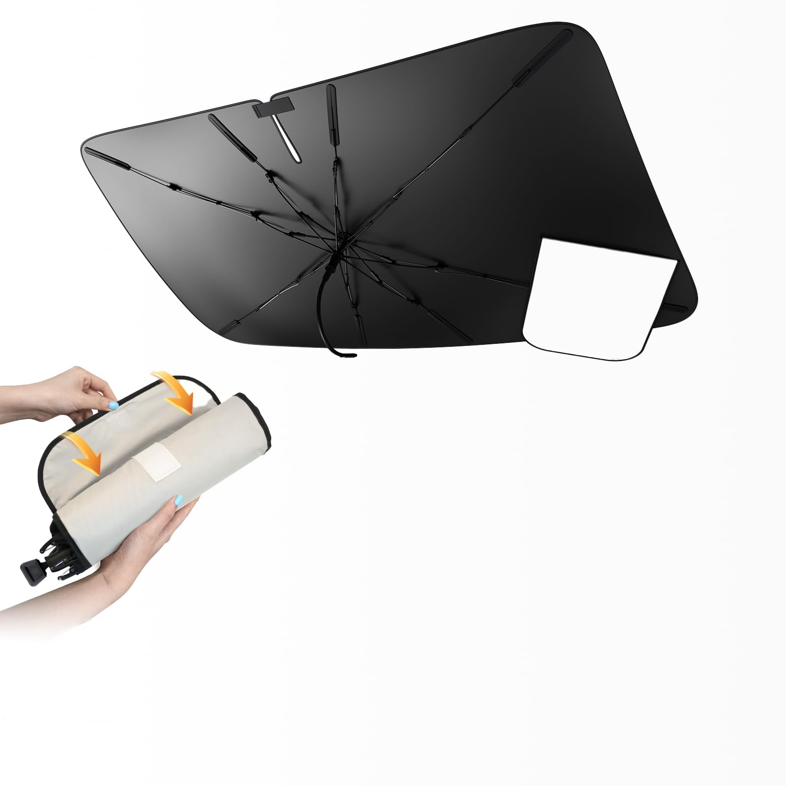 2025革新・収納＆生地【LFOTPP】スズキ ソリオ 4代目 用 フロント 傘型サンシェード 曲がる中棒 日除け..