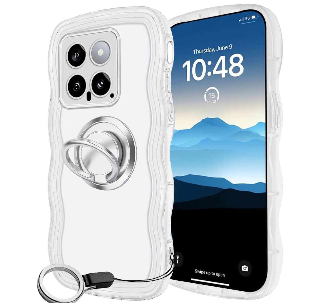 樂天商城 - Xiaomi 14T ケース クリア ウェーブ リング付き TPU波状のバンパー 透明 スマホケース かわいい うねうね シャオミ 14T ウェーブ デザイン 可愛い 韓国 女性用 薄型 人気 おしゃれ 耐衝撃 ストラップホール付き(クリア)