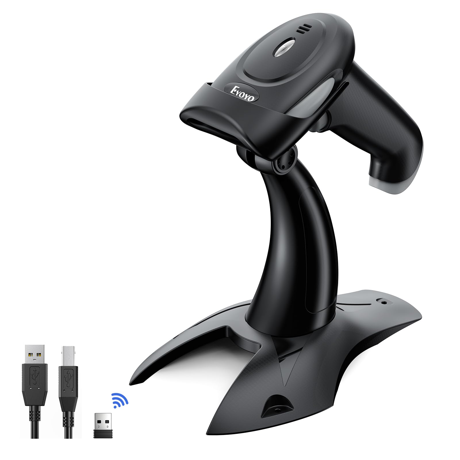 【2025年新型】Eyoyo バーコードリーダー ワイヤレス ・・コードリーダー バーコードスキャナー スタンド付き Bluetooth usb 有線 無線 ・・コード ・次元 ・次元 日本語・・コード 日本語コード対応 ハンズフリー 自動スキャン 図書館