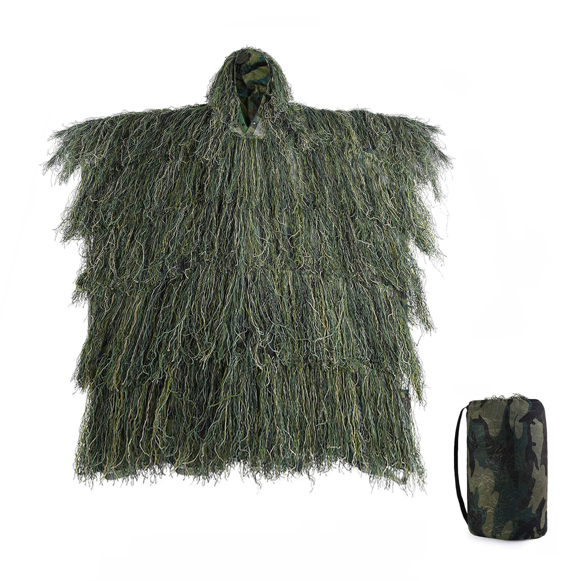 Tencen ギリースーツ ポンチョ サバゲー メッシュ 迷彩 フード付き フリーサイズ カモフラージュ 戦闘服 偽装服