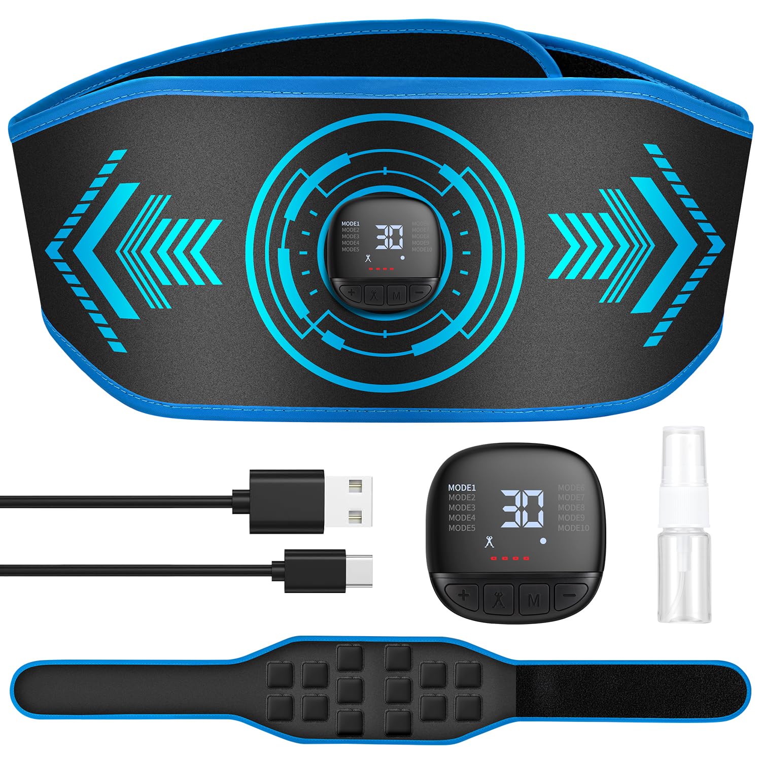 EMS 腹筋ベルト 筋トレ ダイエット器具 ジェルシート不要 70-117cm対応『PRO・LEDコントローラー・リアルタイム消費カロリー表示』「4+6+4」3Dシリコン導電 10モード×30レベル 30分タイマー 腹筋 ベルト 腹筋マシーン 腹筋器具 ベ