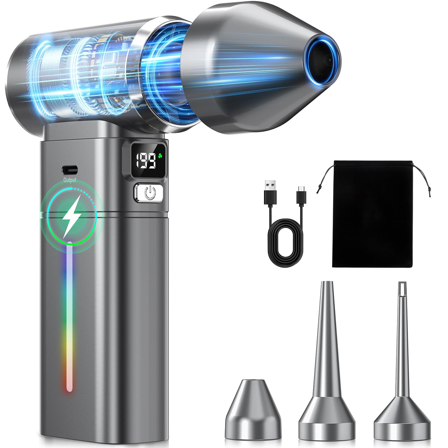 エアダスター ブロワー 強カ 洗車【2025年業界新技術・モバイルバッテリ一機能・金属外観】ディスプレ..