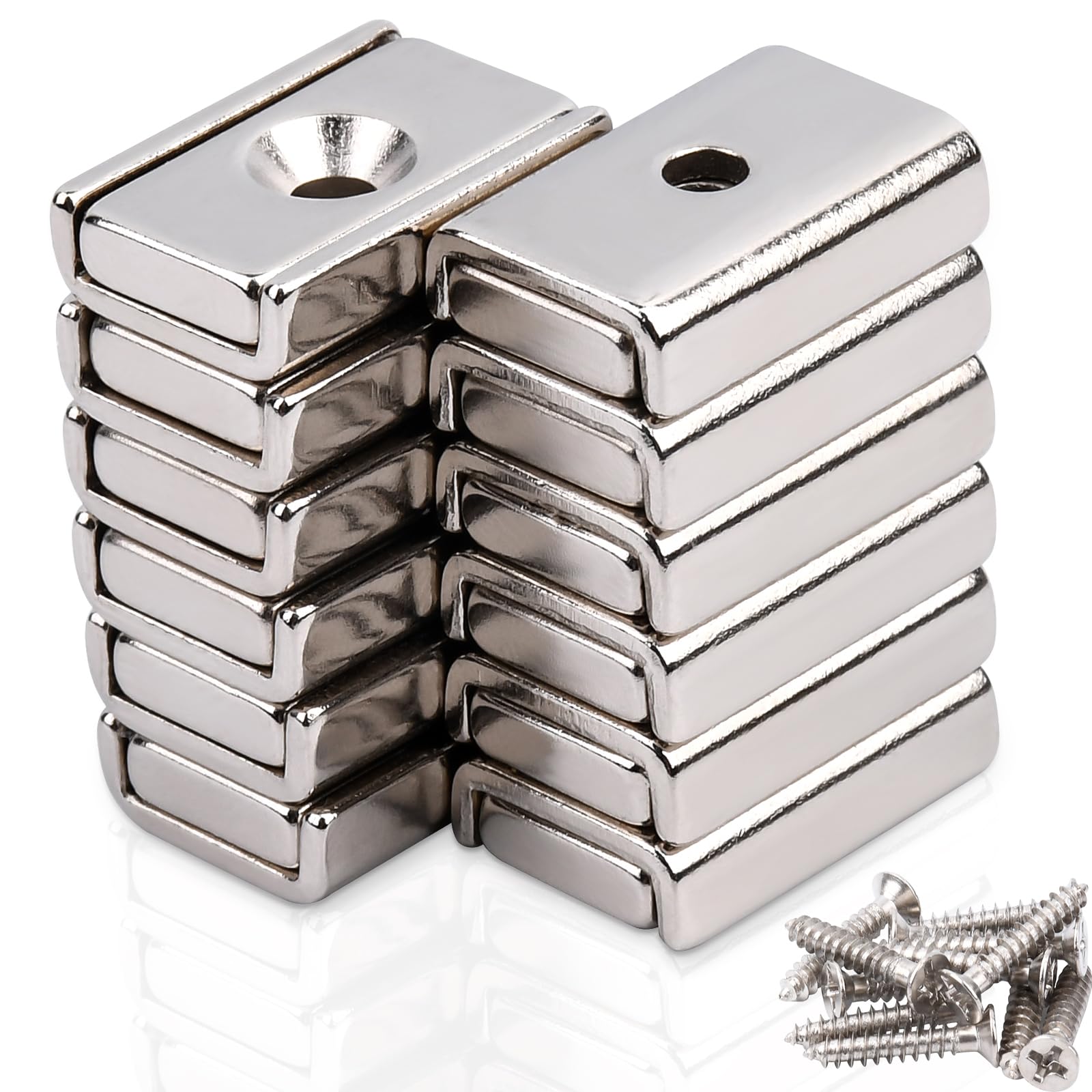 12個入 超強力マグネット 20x13.5x5mm 皿穴3.5mm 直方体磁石 小型 ネオジム磁石 ネジ付き 強力 バーマ..