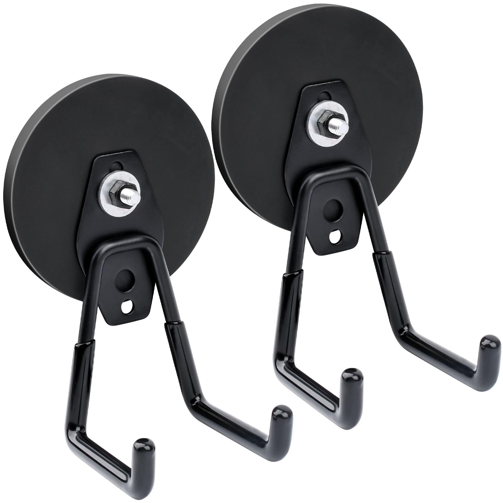 超・力マグネット フック,ガレージフック強力耐荷重35kg,磁石 フック 2個パックの収納ユーティリティマグネットフック 壁掛けフック、工具収納用の滑り止めコーティングが施された大型の壁掛けフック（88MM，黒色）