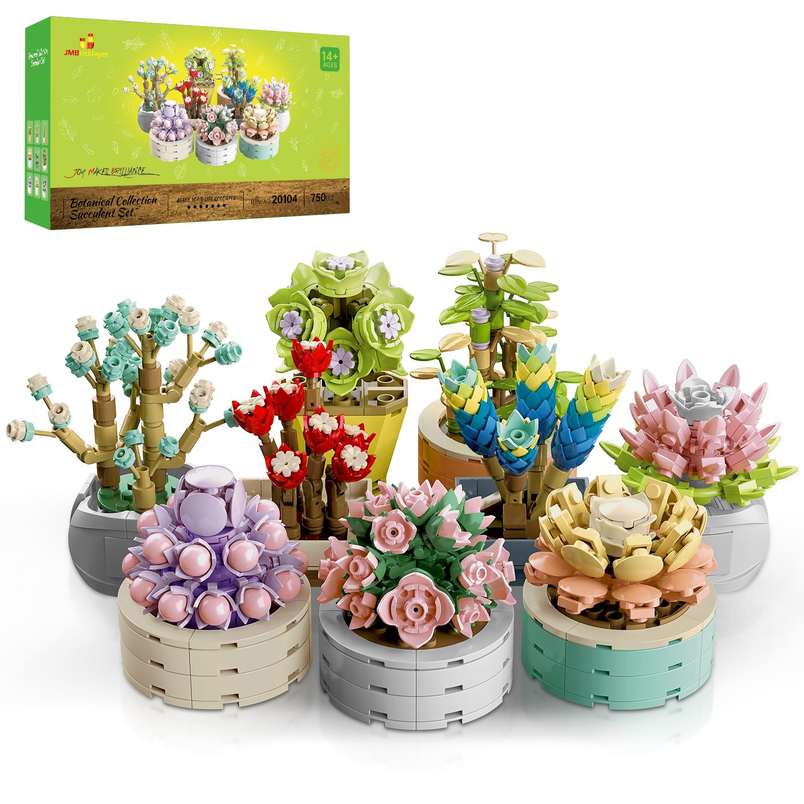 JMBricklayer 花多肉植物ビルディングブロックセット 大人用 20104、9パック 植物コレクション 小さな植物ビルディングブロック、部屋 ホームオフ...