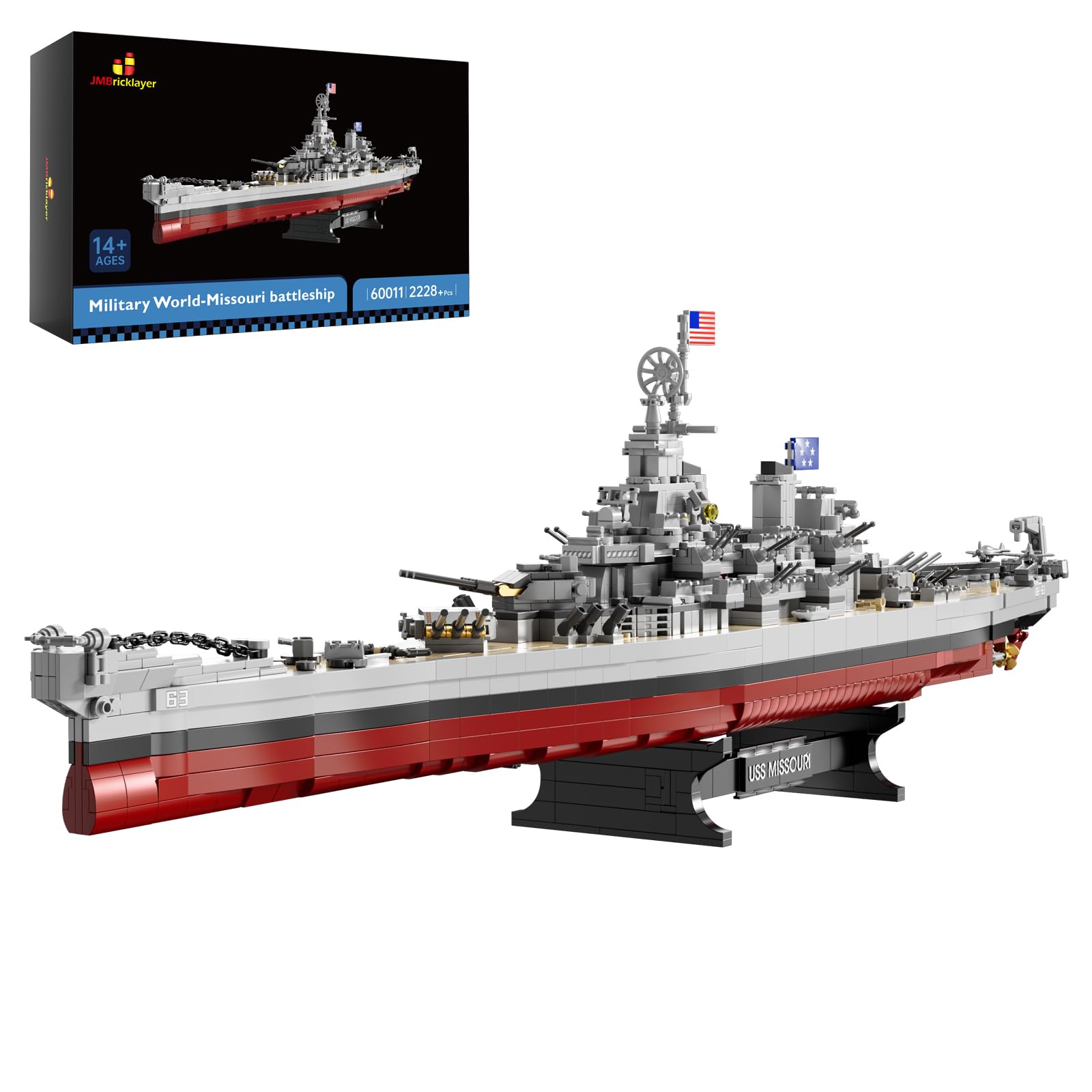 JMBricklayer 海軍戦艦ビルディングブロックセット 60011、大人向け組み立ておもちゃ、ミズーリ海軍軍艦 船模型、航空母艦 玩具プラモデル、 軍事建築ブロック 組み立て 玩具、誕生日 クリスマス ギフト男の子 軍事愛好家 男性 14歳以上 (2