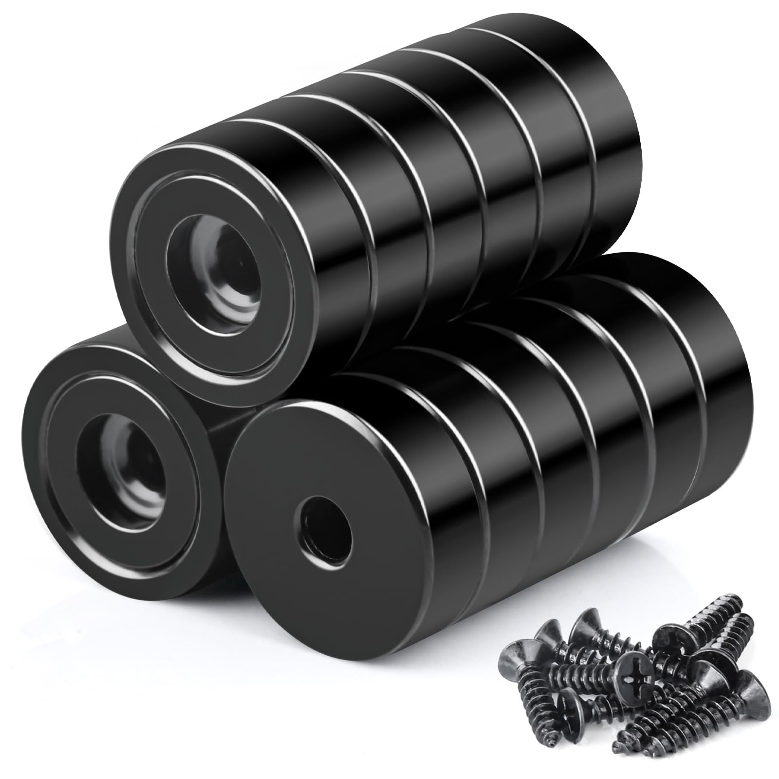 樂天商城 - 18個入り マグネットブラック, 強力ネオジム磁石,16x5mm穴径3.5mm小型皿穴強力磁石、ネジ付き。,木製パネル用ラウンドベースマウントマグネット、壁掛け用、キッチン、オフィス、バスルーム、ウェアハウス