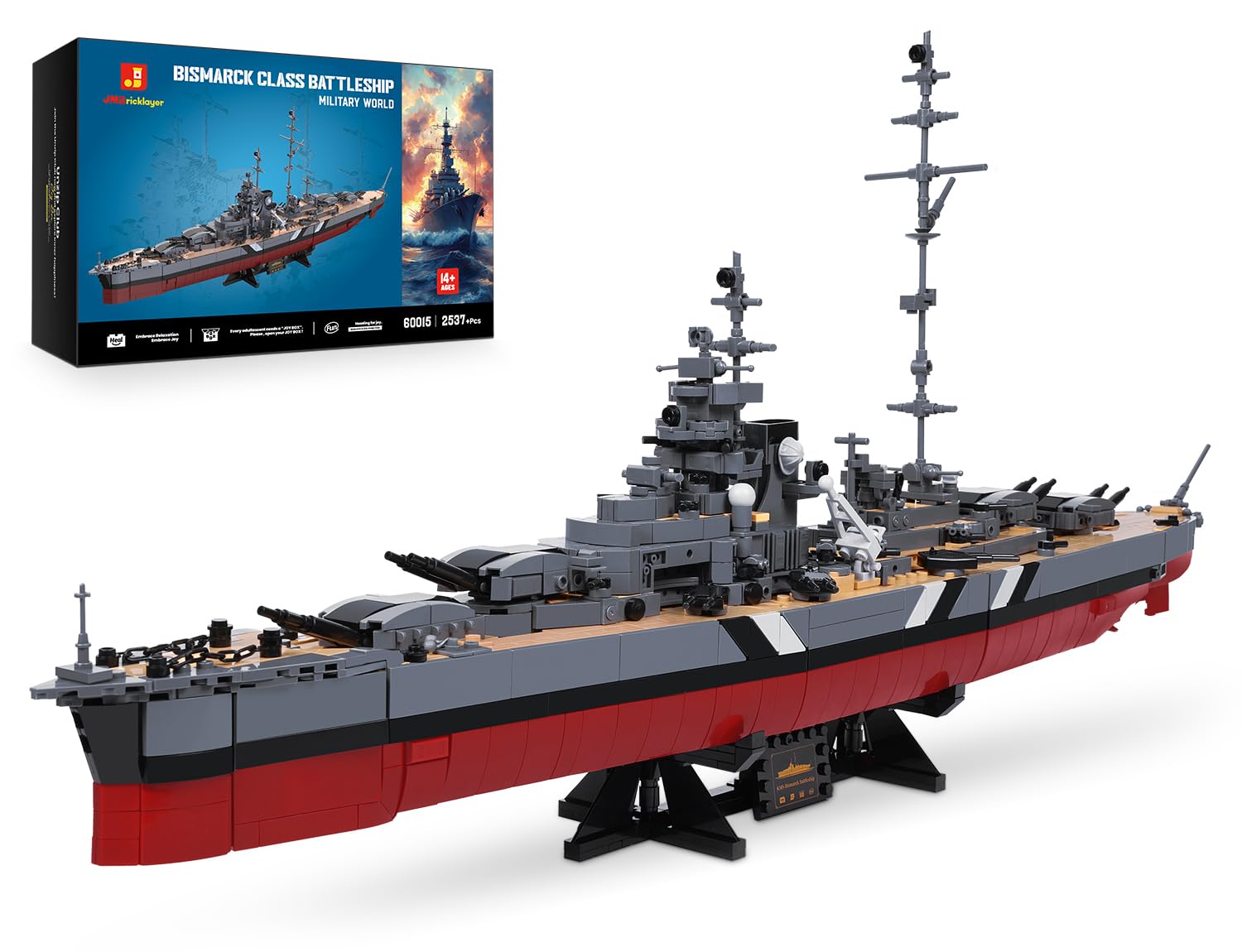 JMBricklayer 戦艦ビルディングブロックセット 60015、大人向け組み立ておもちゃ、第二次世界大戦のビスマルク海軍軍艦 船模型、大型 航空母艦 玩具プラモデル、軍事建築ブロック 組み立て 玩具、自宅やオフィスの装飾に、誕生日 クリスマス ギフト