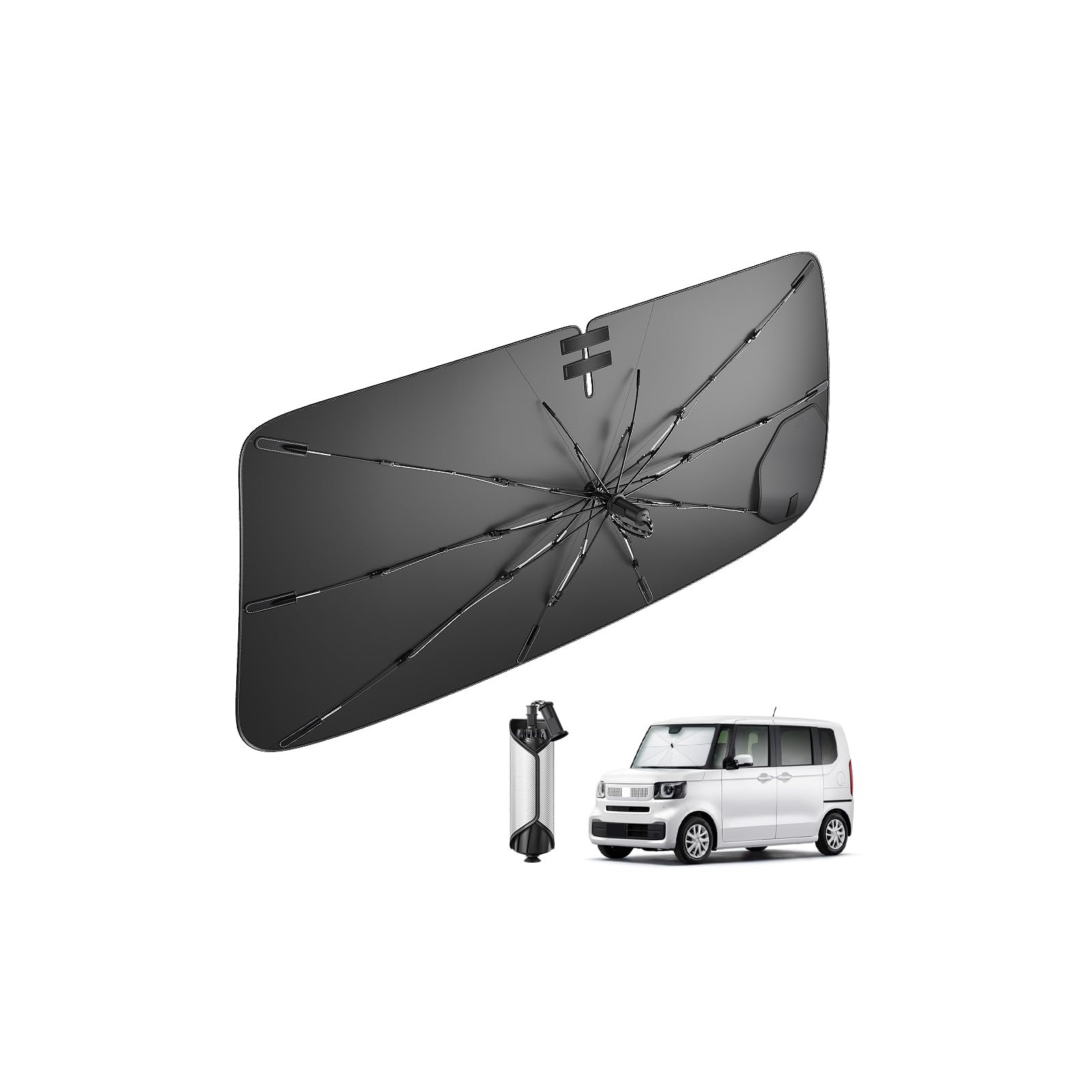 Rakuten - HUAHAO ホンダ専用 n-box jf1 jf2 jf3 jf4 傘式 サンシェード 車 フロント 10本強化傘骨 折りたたみ式 nbox 車用サンシェード 暑さ対策 遮光断熱 UVカット 取付・収納簡単 フロントガラスサンシェード n-box アクセ