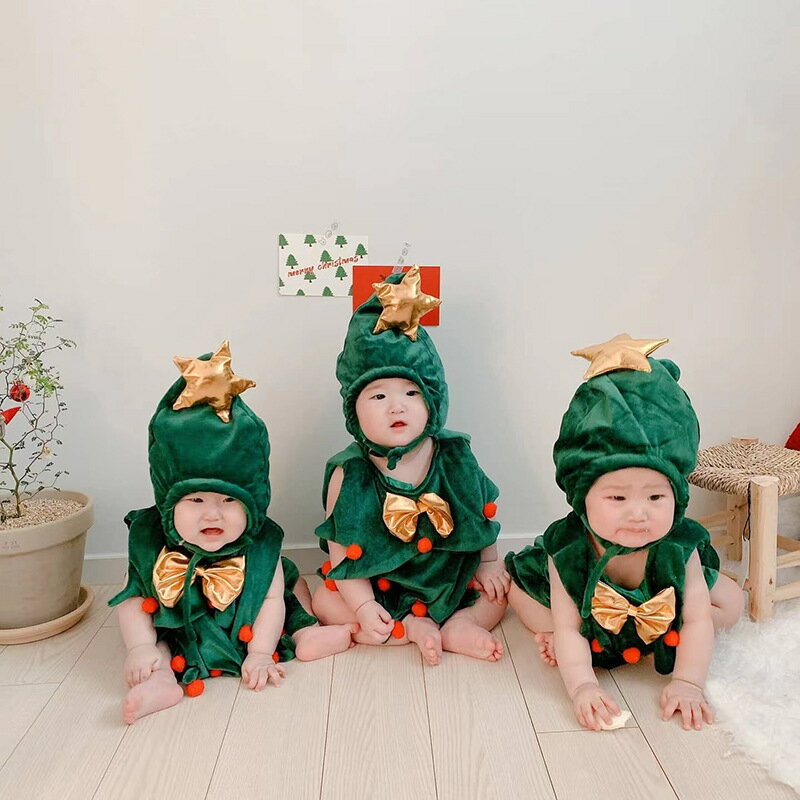 クリスマス コスプレ ベビー 百日記念 プレゼント 子供 ベビー クリスマス 仮装 男の子 女の子 キッズ コスチュームリスマスツリー 着ぐるみ 赤ちゃん クリスマスツリー柄 ロンパース クリスマスプレゼント 撮影 記念写真 出産お祝い baby photo ニューボーンフォト