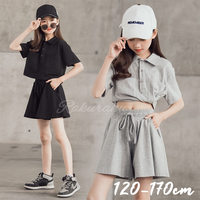子供服 女の子 2点セット Tシャツ ショートパンツ ジャージ セットアップ 上下セット キッズ ガールズ 半袖 ショート丈 ポロ シンプル おしゃれ カジュアル スポーツ 普段着 通園 通学 夏 お出かけ 夏着 姉妹 双子 パンツセット 韓国子供服 夏 涼しい 120-170 cm