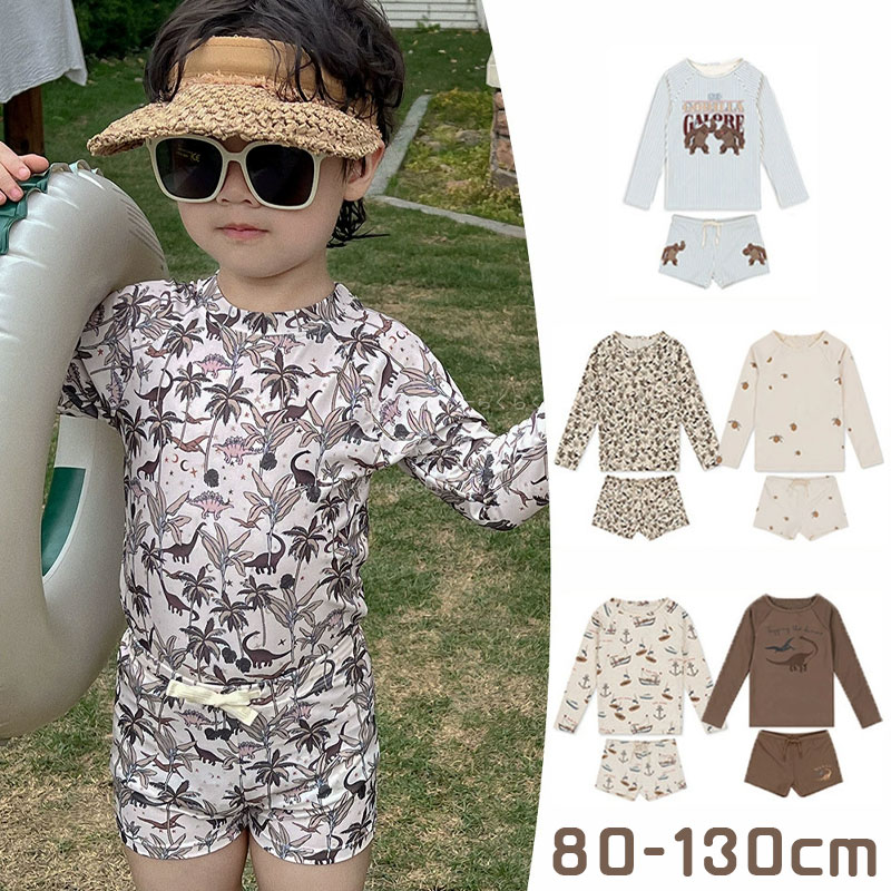 キッズ 水着 男の子 3点セット 長袖ラッシュガード スイムパンツ 帽子 子ども用水着 80～160cm 小学生用 スイムウェア 上下セット セパレート 子供 幼児 水着 幼稚園 保育園用 UPF50+ 紫外線対策 UVカット