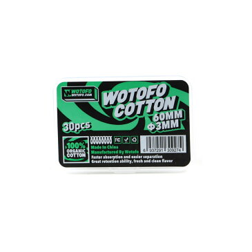 Wotofo ウォトフォ オーガニックコットン 3mm 30pc VAPE ベイプ ベプログ 電子タバコ 電子たばこ 日本製 スターターキット アトマイザー コイル 爆煙 おすすめ ドリップチップ ユニット 消耗品 使い捨て ガラス たばこステイック AIO PICO