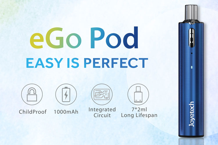 電子タバコ専門店 VapeSourcingのJoyetech eGo Pod Kit ジョイテック イーゴー ポッド キット 電子タバコ VAPE ベイプ 1000mAhバッテリー 2mlカートリッジ ASTコイル採用 1.2Ωコイル USB-C充電 コンパクト＆軽量設計 子供保護機能付き 禁煙 タール0 ニコチ0｜アングル2