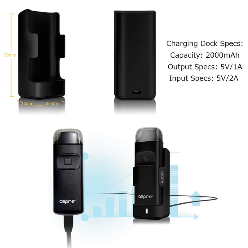Gentique 楽天市場店のAspire Breeze Pocket AIO（ブリーズ）用 Charging Dock 内蔵バッテリー2000mah アスパイア 電子タバコ スターターキット (送料無料)iQOS アイコス PloomTECH プルームテック glo- グローなどをお探しの方へ【電子タバコ】【VAPE】【 送料無料 】｜アングル2