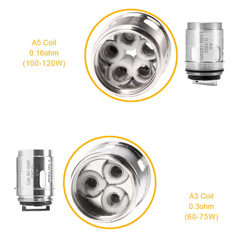 Aspire - Speeder 200W Kit に標準装備のAthos Coilのお得な2個セットです。 A3 : Tri-Coil 0.3Ω （推奨ワット数 : 60 - 75W） A5 : Penta-Coil 0.16Ω （推奨ワット数 : 100 - 120W）