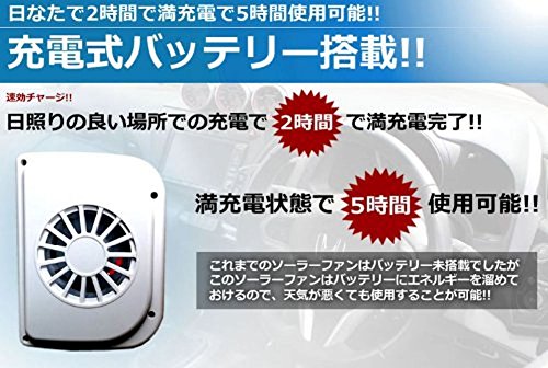 車載用 ソーラーファン 太陽光パネル&充電バッテリー搭載[送料無料(一部地域を除く)]