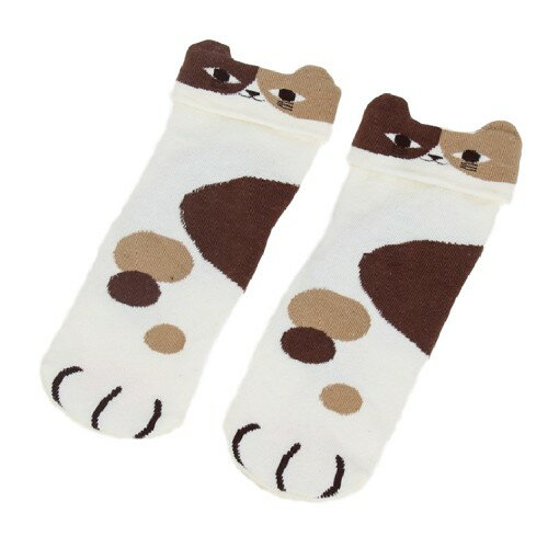 レディース 猫柄 ソックス かわいい 靴下 通気性 脱臭性 吸汗性 (ホワイト)[定形外郵便、送料無料、代引不可]