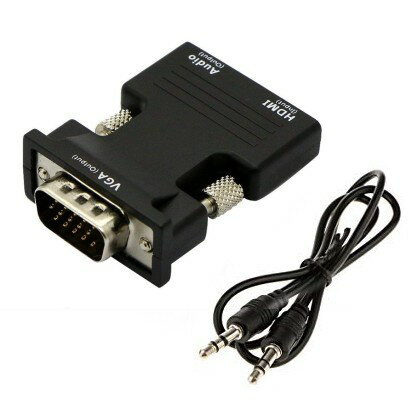 HDMI to VGA 変換アダプター ビデオアダプタ 音声出力 3.5mmケーブル付き (ブラック) 定形外郵便 送料無料 代引不可