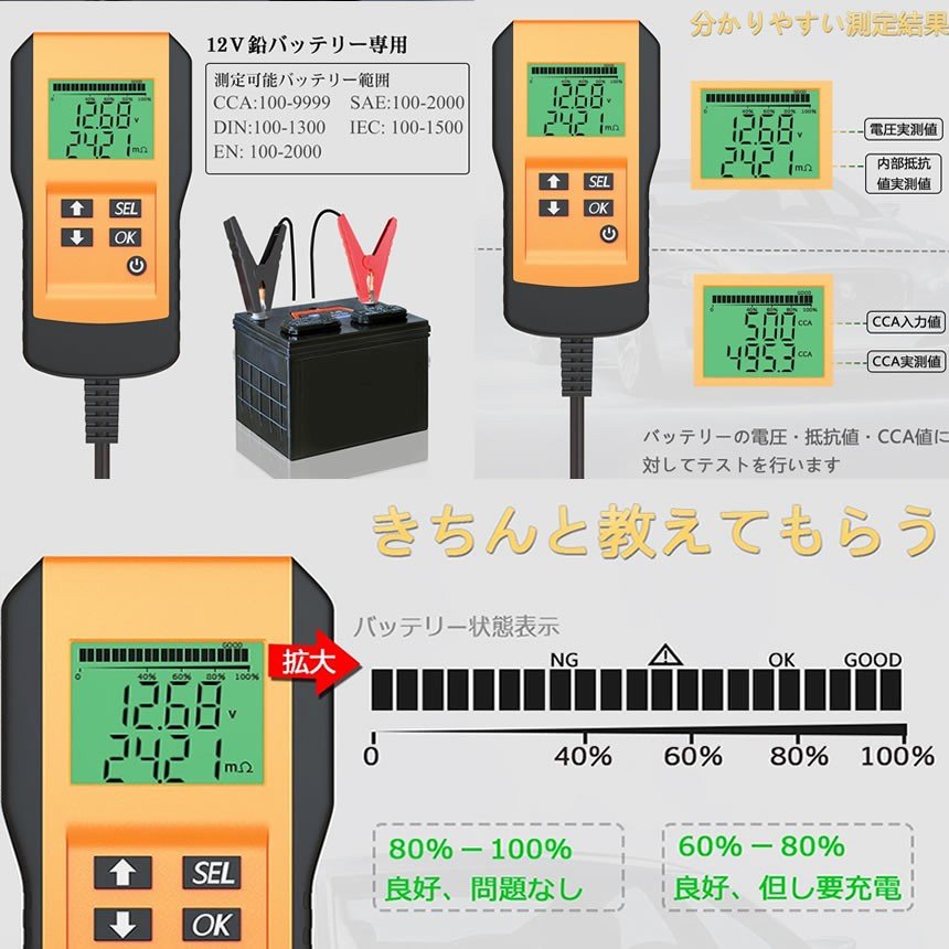 バックライト付 車用 バッテリーチェッカー 12V専用[送料無料(一部地域を除く)]