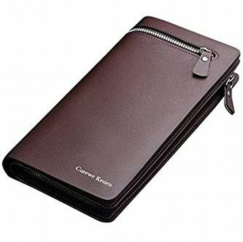 ファスナー付き メンズ 長財布 《ブラウン》 PUレザー 大容量 高級感 カード入れ スマホ入れ 小銭入れ ウォレット[定形外郵便、送料無料、代引不可]