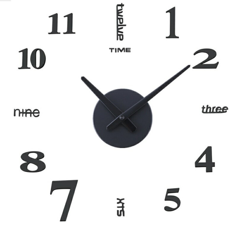 DIY 壁時計 ウォールクロック ウォールステッカー 《オールブラック》 70cm 掛け時計 壁面 手作り おしゃれ 時計[定形外郵便、送料無料、代引不可]