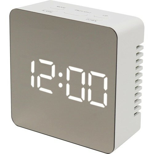 マクロス デジタル置き時計 LEDミラークロック S MEC-17 《ホワイト》 温度表示 アラーム スヌーズ 明るさ2段階 ナイトモード 12/24H[定形外郵便、送料無料、代引不可]