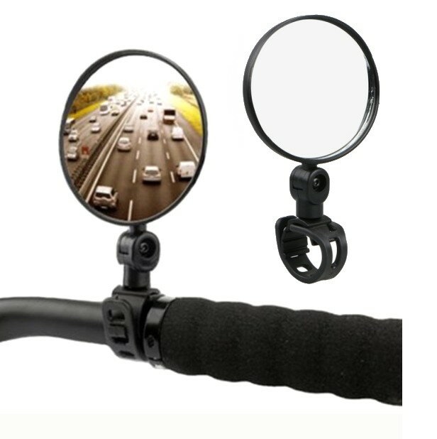 自転車 バックミラー 丸型 凸面鏡 角度調整 左右兼用 後方 サイドミラー サイクリングミラー バーエンドミラー[定形外郵便、送料無料、代引不可]