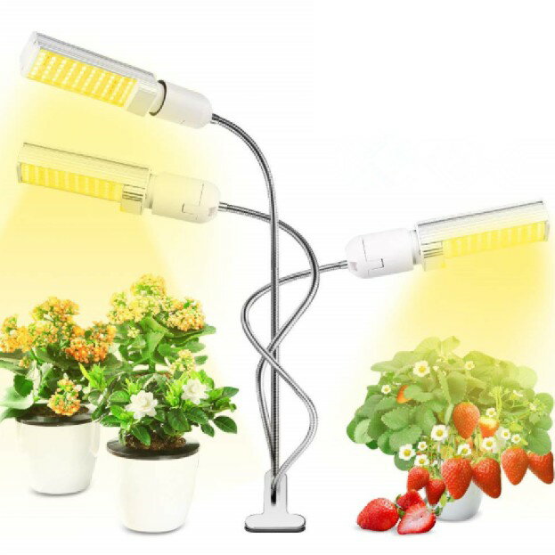 植物育成ライト 132LEDランプ USB クリップ式 3ヘッド 68W 電球 5段階調光 360°調節 3スイッチモード 観葉植物 室内栽培[送料無料(一部地域を除く)]