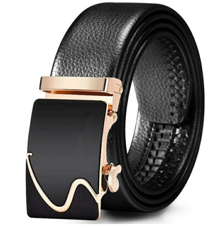 メンズベルト S字 《ゴールド》 オートロック式 紳士 ベルト 穴なし カット PUレザー おしゃれ ビジネ..