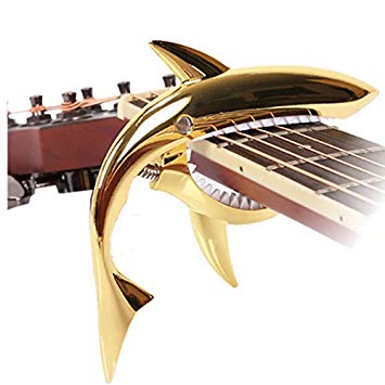 ギター用 サメ形 カポタスト 《ゴールド》 スチール製 金属製 鮫 シャーク カポ[楽器][定形外郵便、送料無料、代引不…