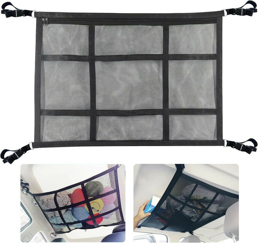車用 天井ネット 80×55cm 収納ネット ラゲッジ カーゴネット ハンモックネット メッシュネット[送料無料(一部地域を除く)]