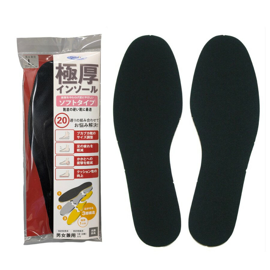極厚インソール 男女兼用 1足入 L(25〜27.5cm)[ゆうパケット発送、送料無料、代引不可]