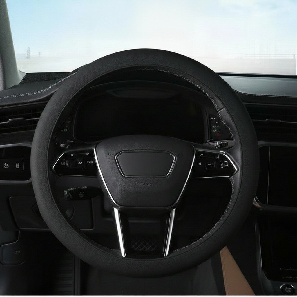 シリコン ハンドルカバー 黒 Sサイズ 33-36cm ステアリングカバー 滑り止め 簡単装着 保護 ...