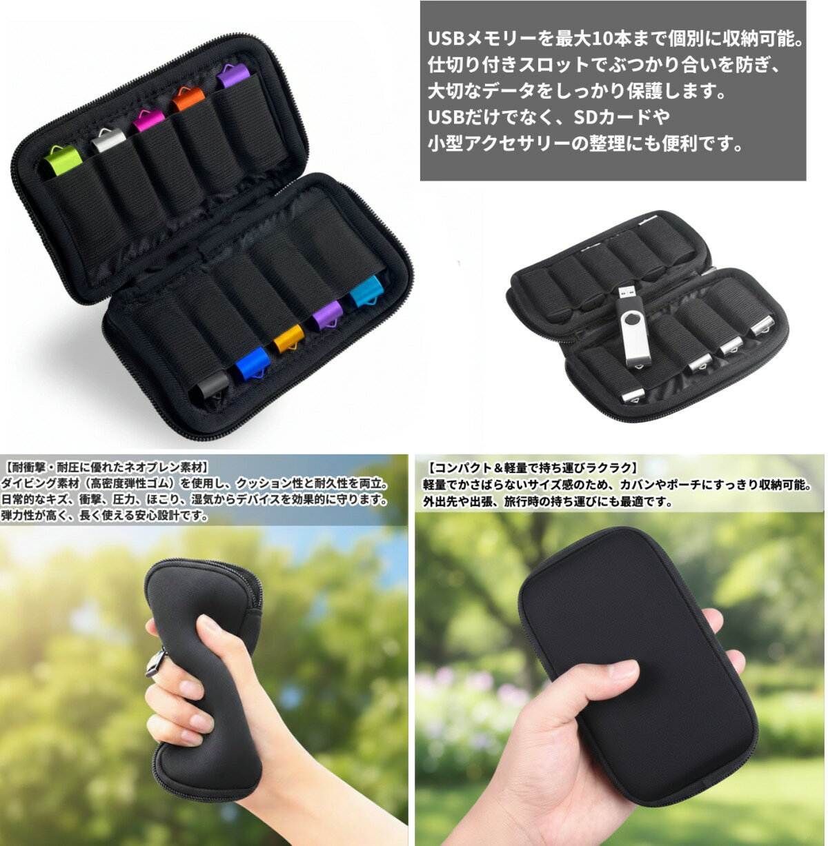 USBメモリケース (10本収納) 防塵 耐衝撃 専用ケース 収納ケース メモリーカードケ...